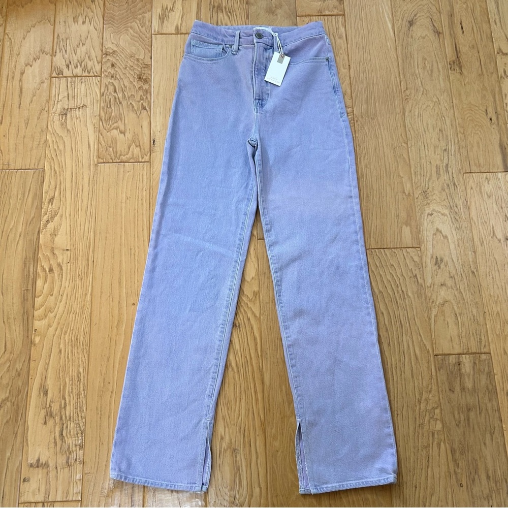 Good American NWT 4/27 Good Boy Inseam Slit Jean Lavender Cotton Denim